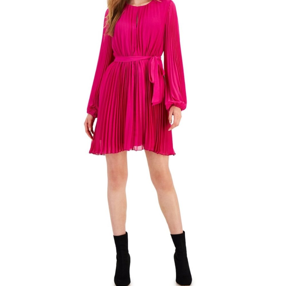 Sam Edelman Women's Plisse Long-Sleeve Tie-Waist Dress Brand New with Tags